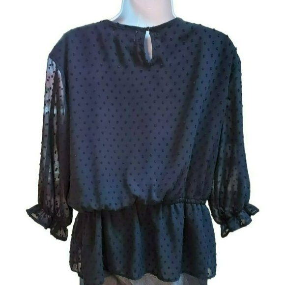 Shannon Ford New York Black Women's Swiss Dot Elastic Waist Three Quarter Sleeve - Picture 2 of 3